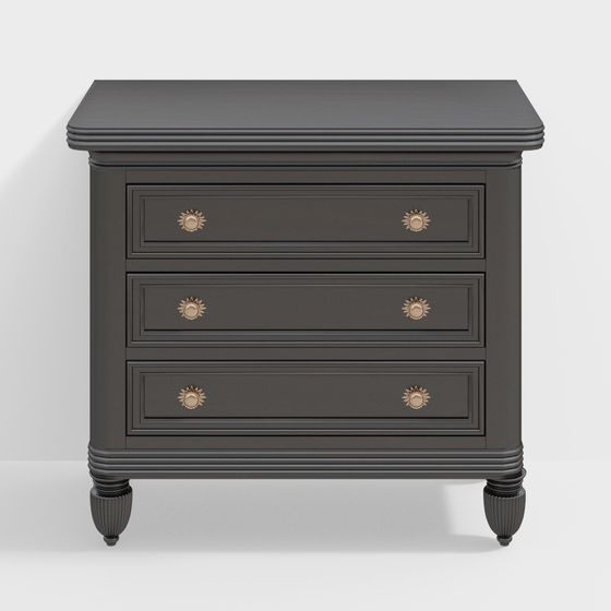 Vintage Black and Gold Drawer Cabinet 3D model