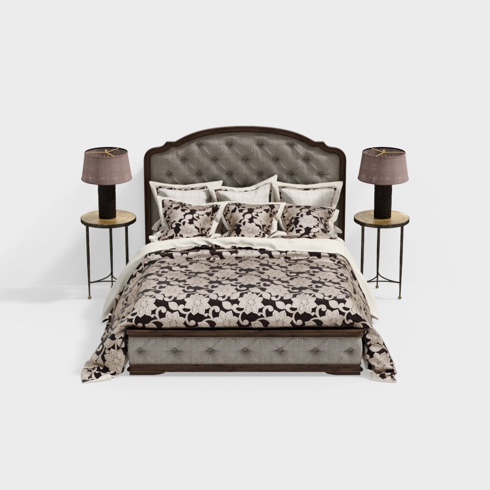 American fabric double bed combination