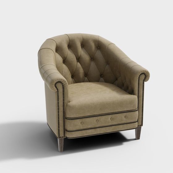 Vintage Sofa Chair 3D Model in Low-Poly Style
