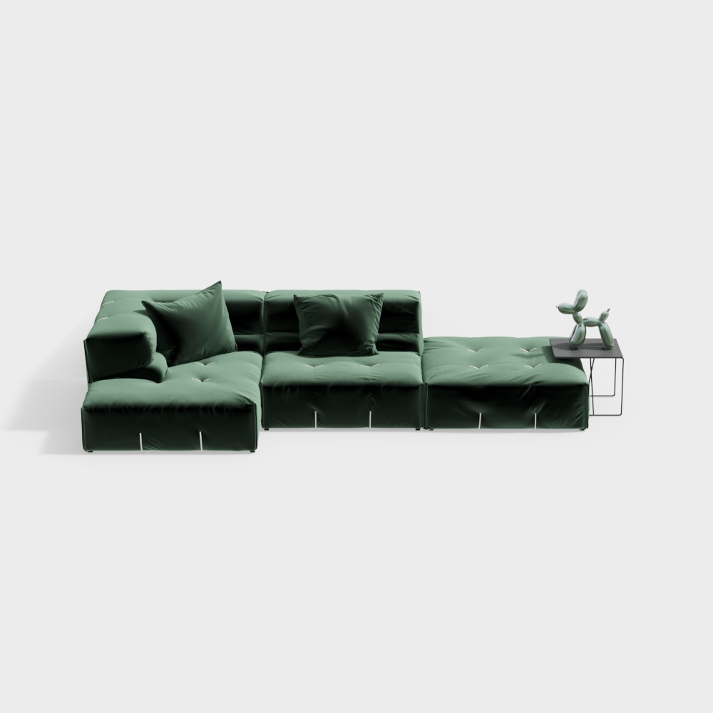 Urban Comfort Low-Poly Sofa – Green Velvet Texture