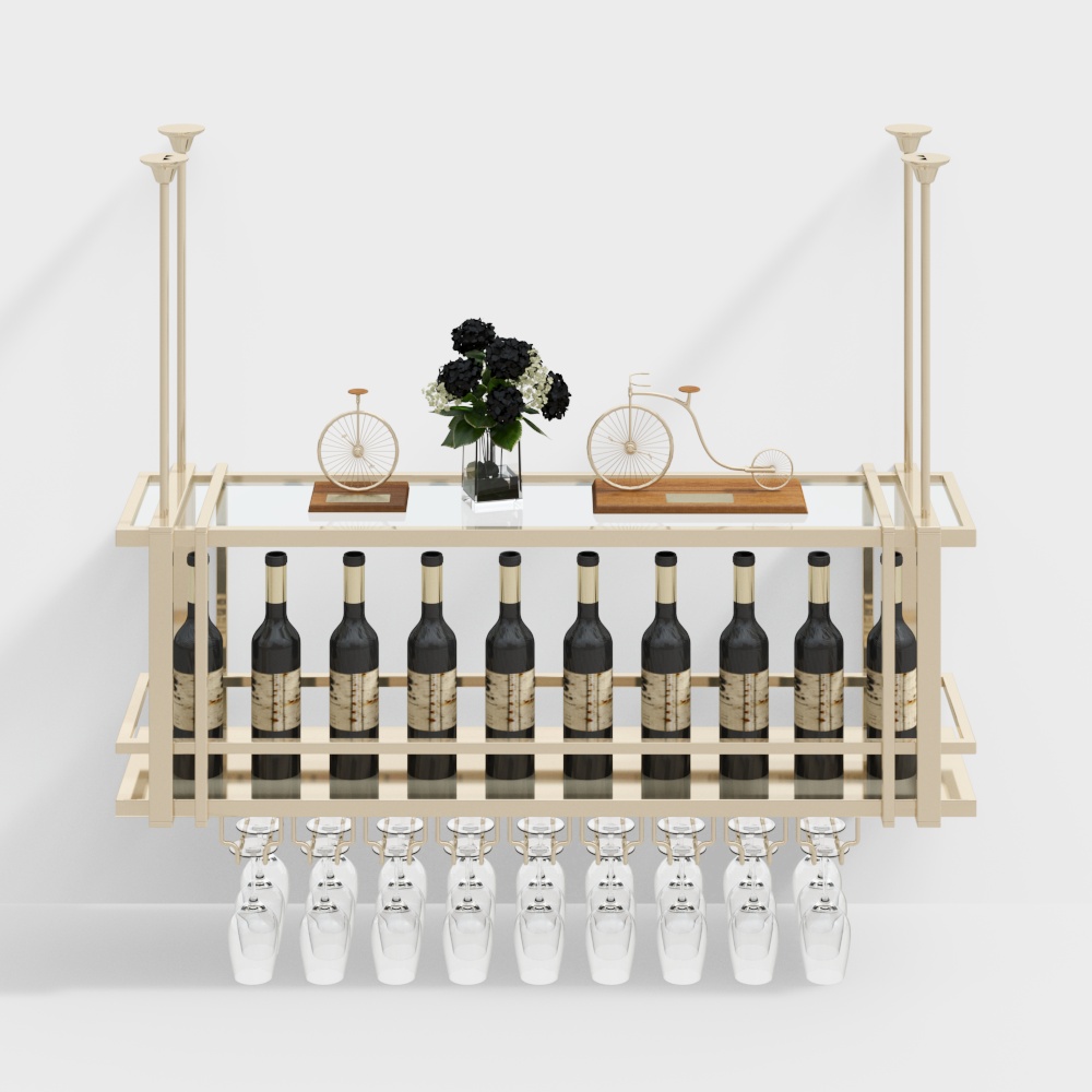 ชั้นวางแก้วไวน์โลหะในร้านอาหาร