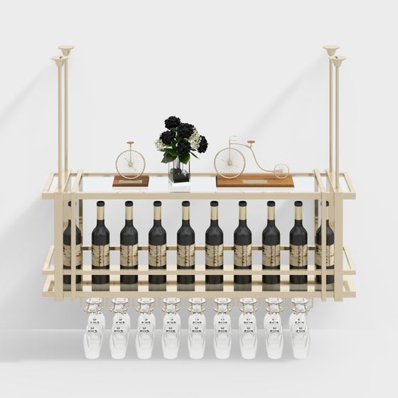 ชั้นวางแก้วไวน์โลหะในร้านอาหาร