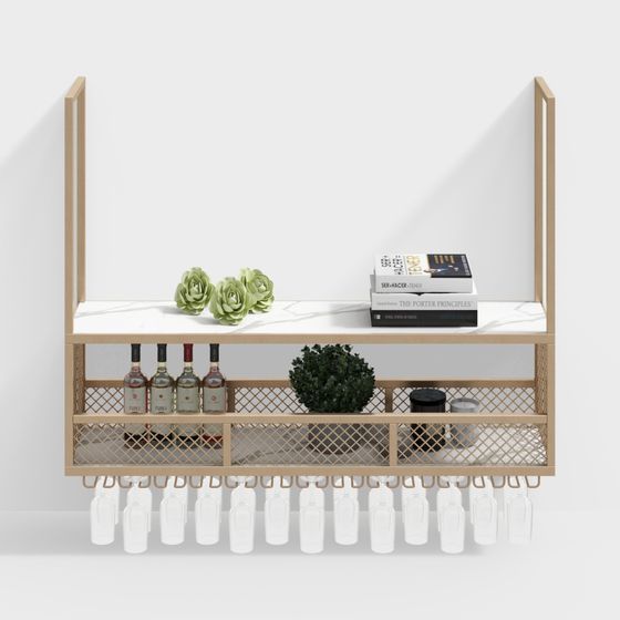 Stylish Wall-Mounted Wine Cabinet 3D model