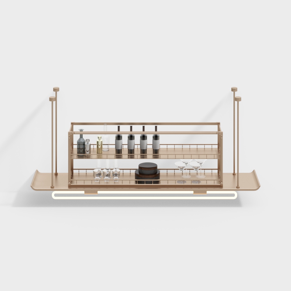 Elegant 3D Bar Counter Model – Gold and Wood Design