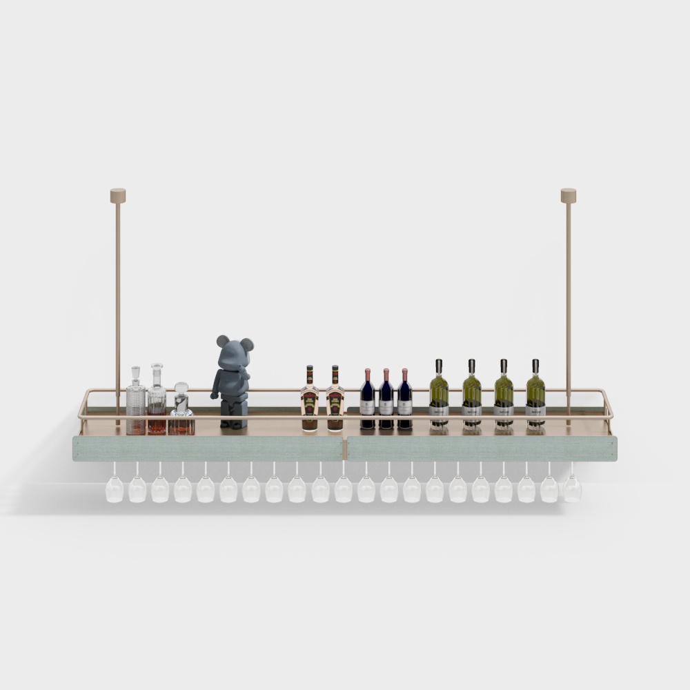 Artistic Bar Shelf 3D Model – Vintage Industrial Style