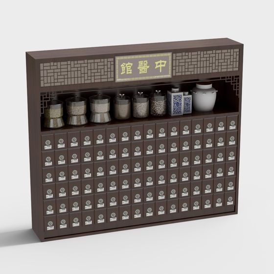 Traditional Chinese Medicine Pharmacy Cabinet 3D Model in Gray