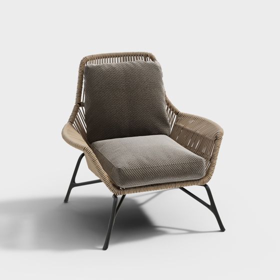 Elegant Rattan Lounge Chair 3D model for Chic Interiors