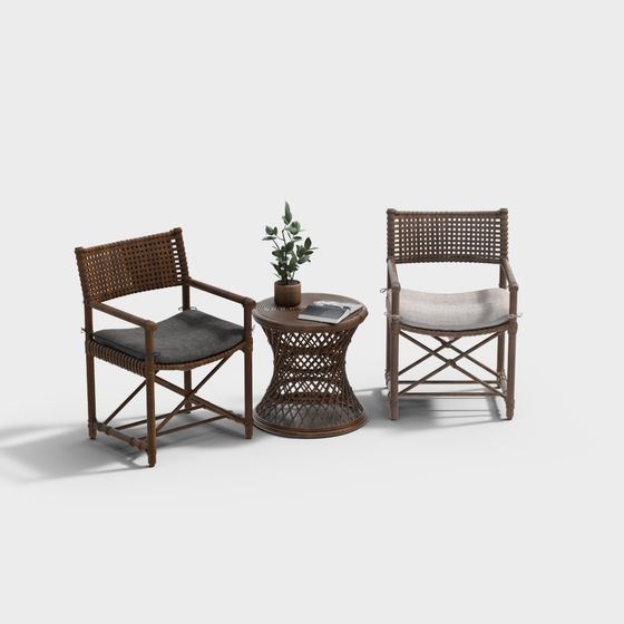 Rattan Bistro Set 3D model