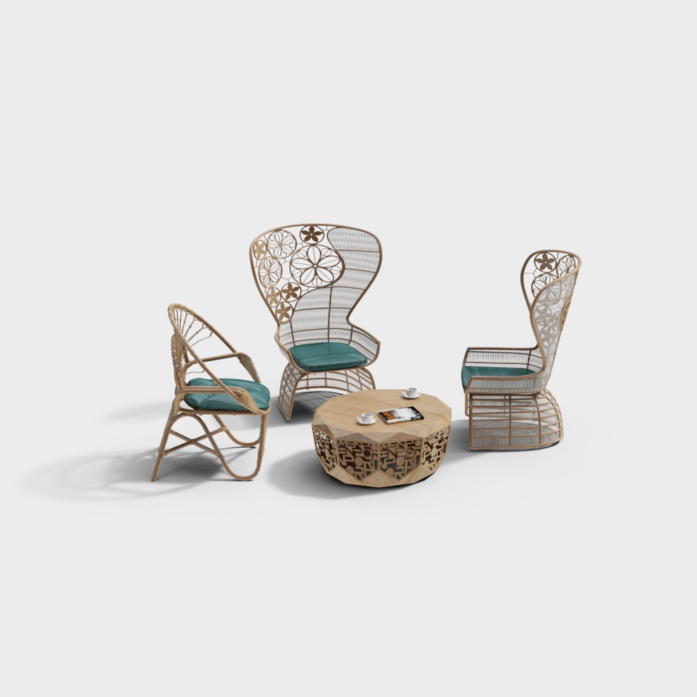 Southeast Asian rattan leisure table and chair combination