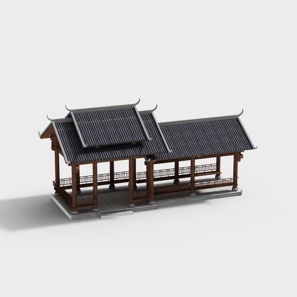 Elegant East Asian Pavilion 3D model
