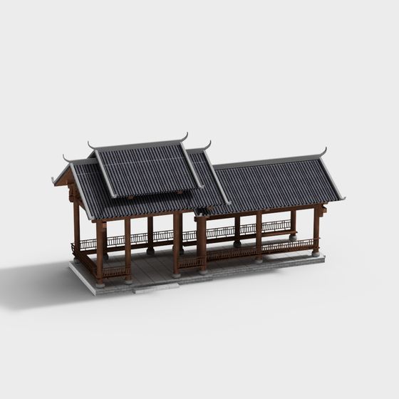 Elegant East Asian Pavilion 3D model