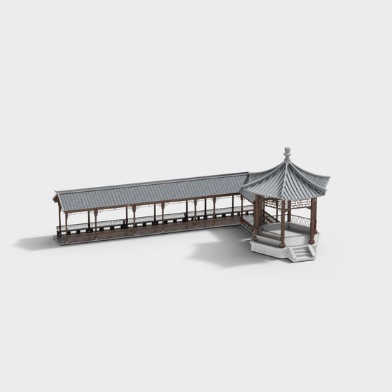 Elegant Eastern Pavilion 3D model