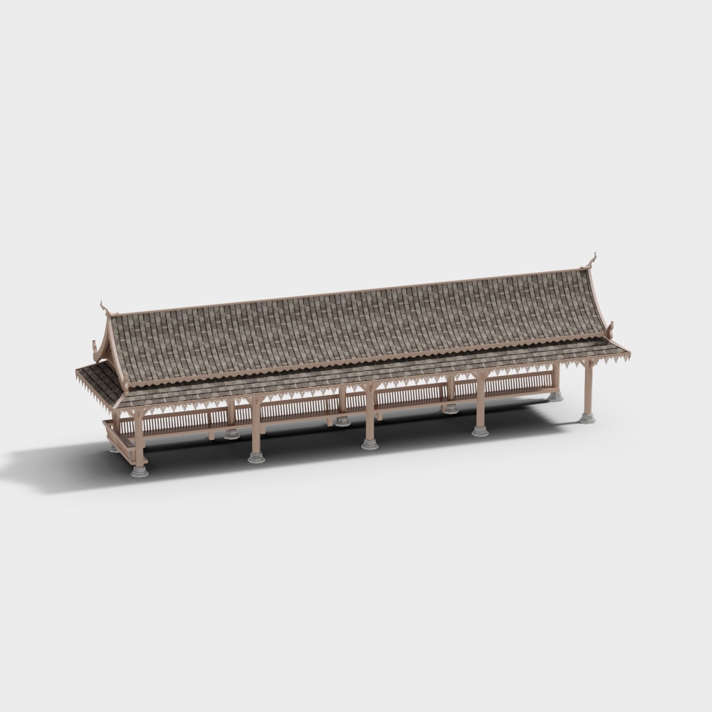 Oriental Covered Bridge 3D model