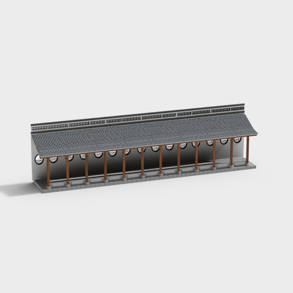 Charming Vintage 3D Model of an Oriental Courtyard