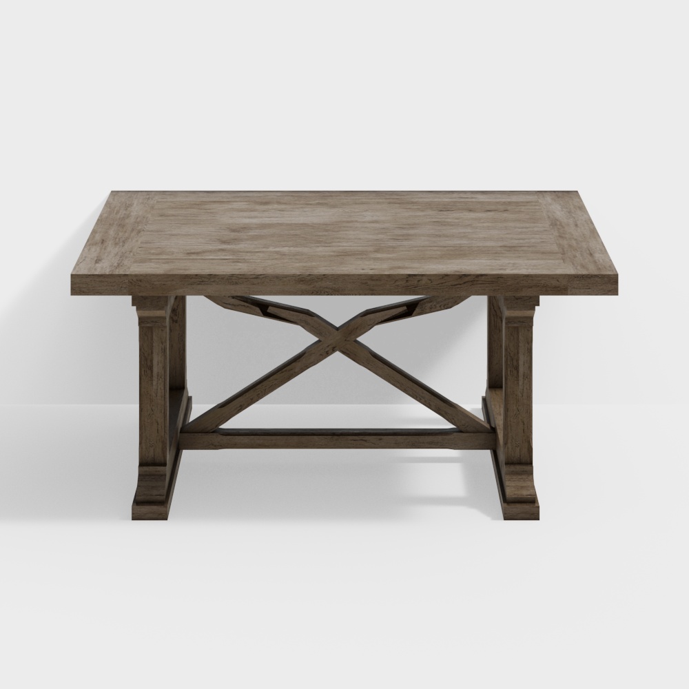 Vintage Style Dining Table 3D Model – Low-Poly Wood Design