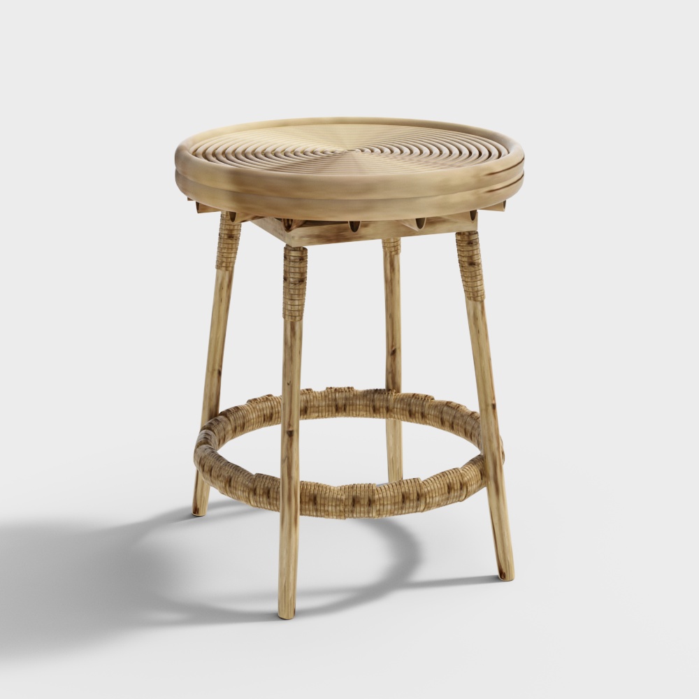 Tropical Rattan Chair 3D Model – Woven Wood Design