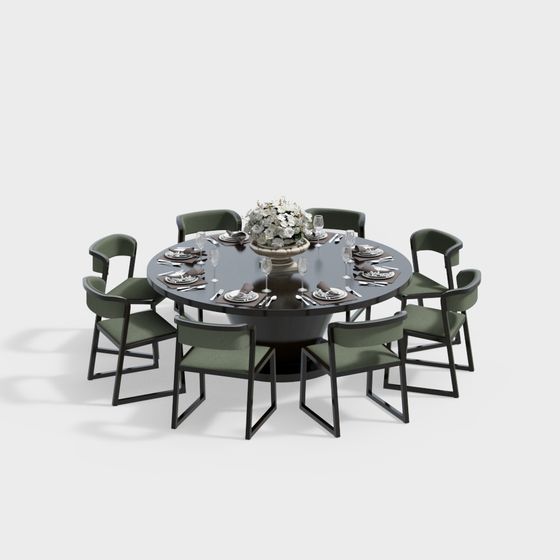 Stylish Round Dining Table 3D model for Creative Spaces