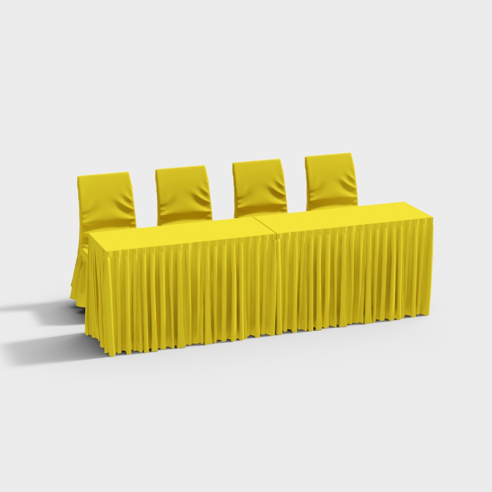 Press conference yellow tablecloth sign-in table