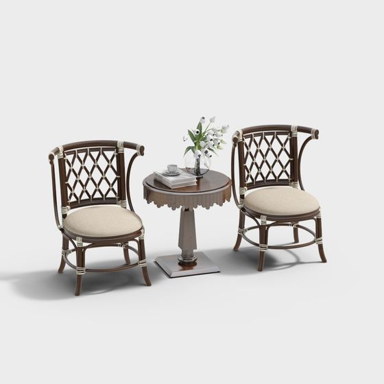 Stylish Vintage Rattan Chair 3D model for Various Spaces