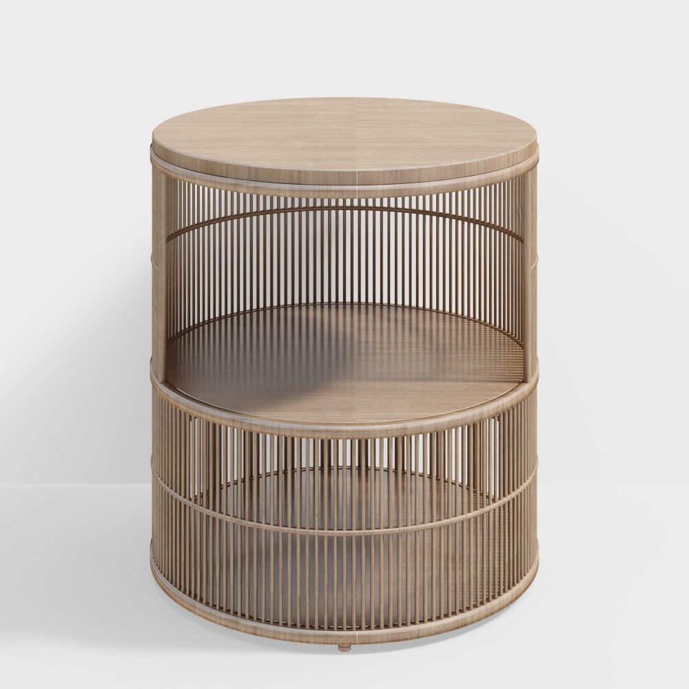 Table de chevet ronde en vigne d'Asie du Sud-Est