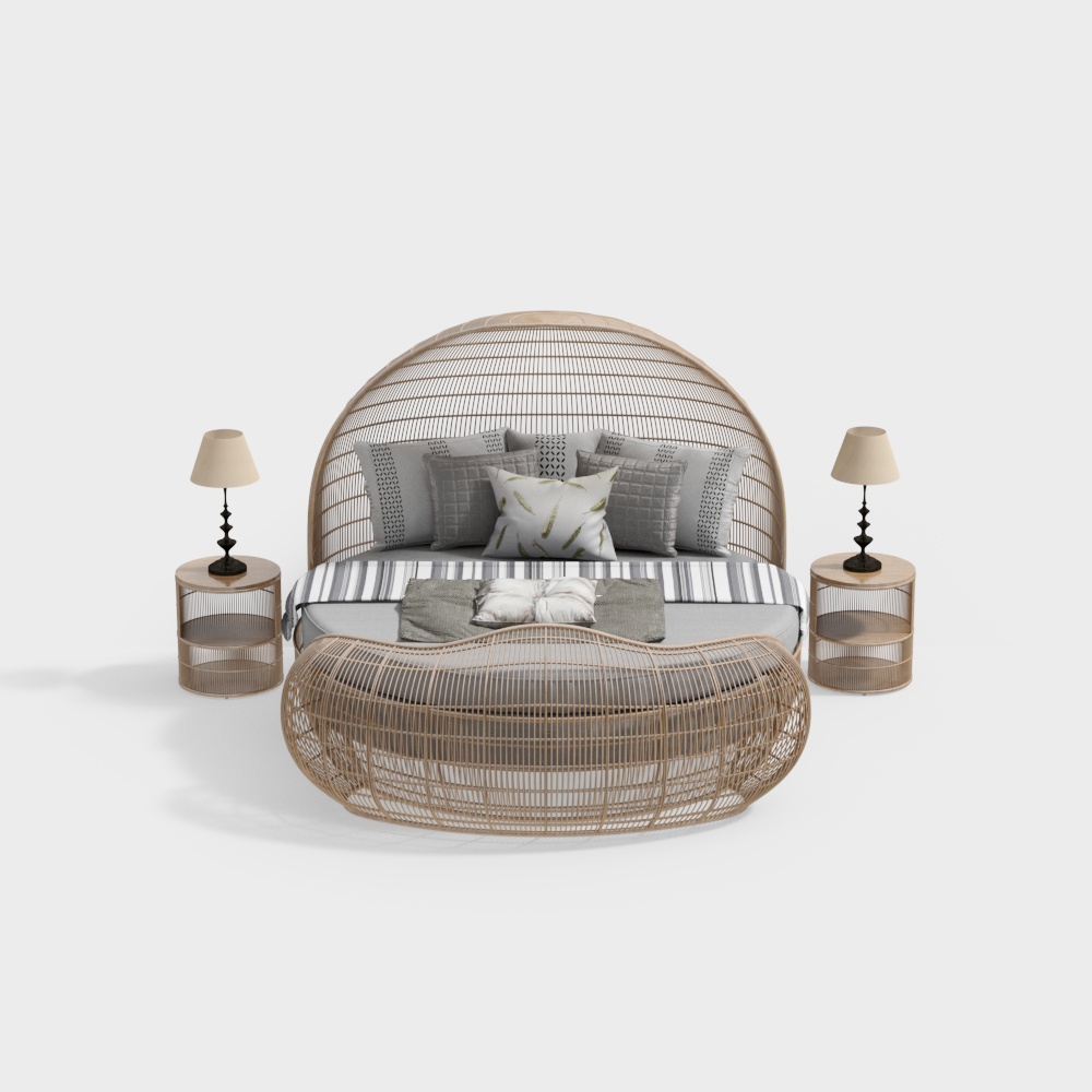 ชุดเตียงกลมไม้เลื้อยสไตล์เอเชียตะวันออกเฉียงใต้