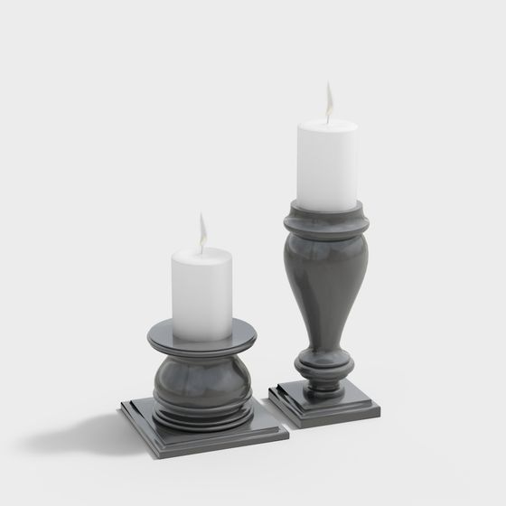 Elegant Low-Poly Candle Holder Set 3D model