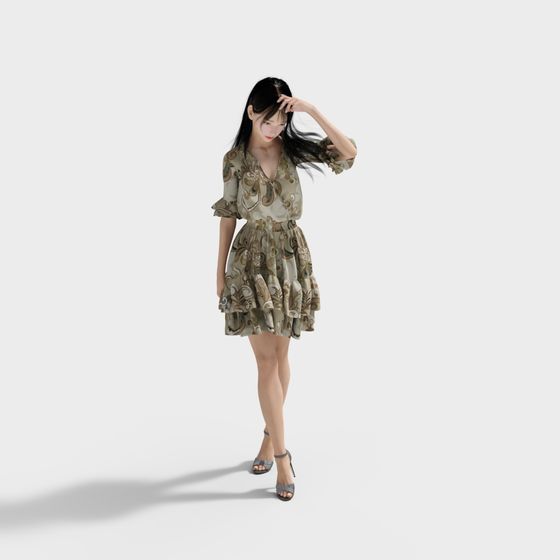 Elegant Lady 3D model in Vintage Dress