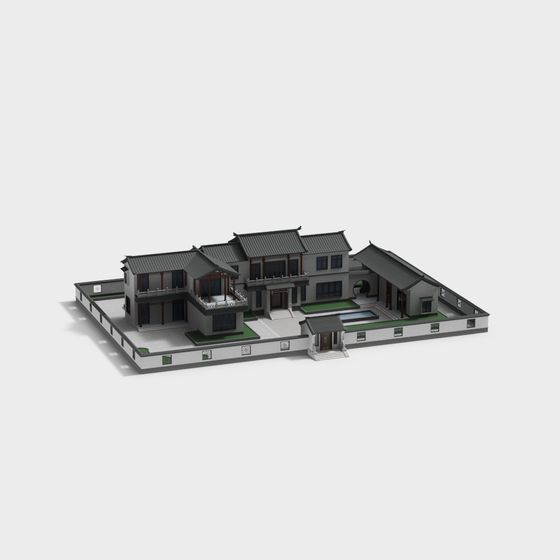 Oriental Elegance Low-Poly Architecture 3D model