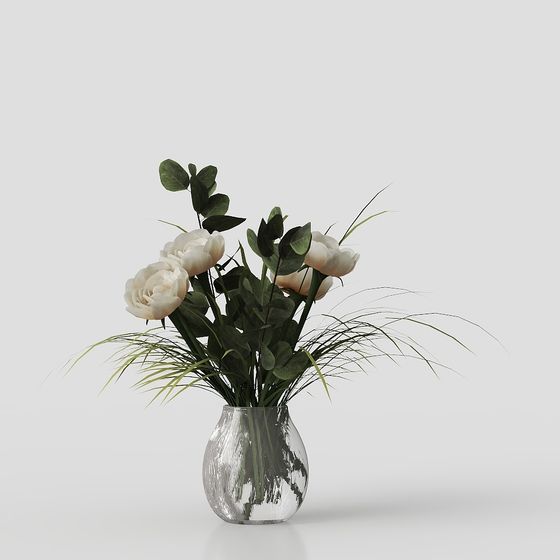 Glass Vase with Roses 3D model