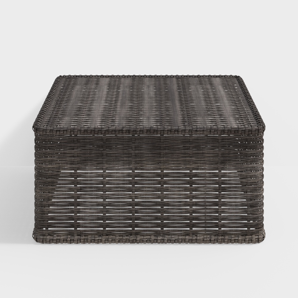 Woven Square Stool 3D Model – Minimalist Rattan Design