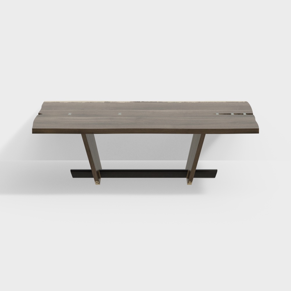 City Light Long Table 3D Model – Low-Poly Wood & Metal