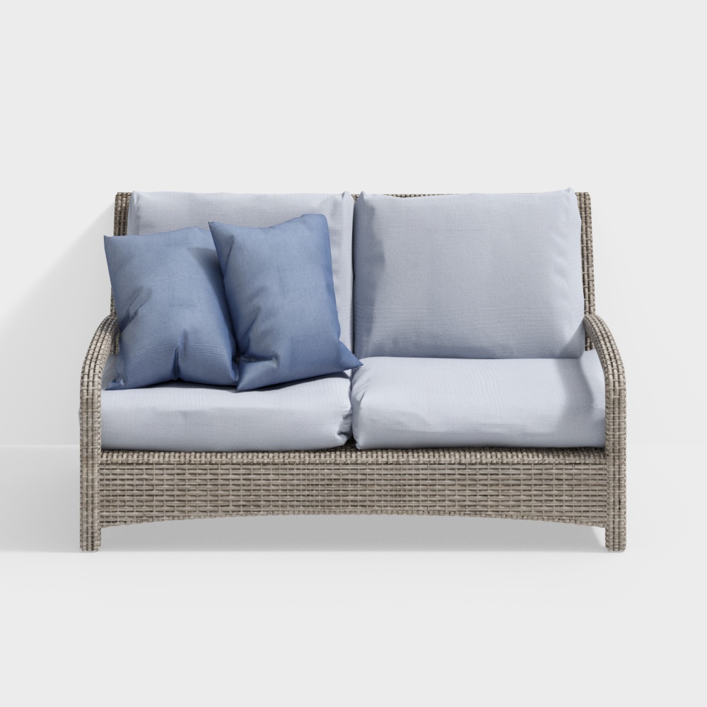 Contemporary Sofa 3D Model – Low-Poly Blue Fabric