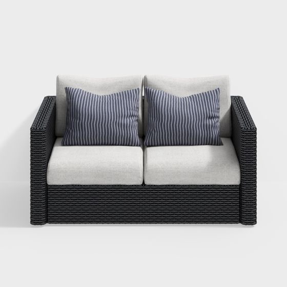 Southeast Asia Double Sofa 3D Model in Gray, I-Shape