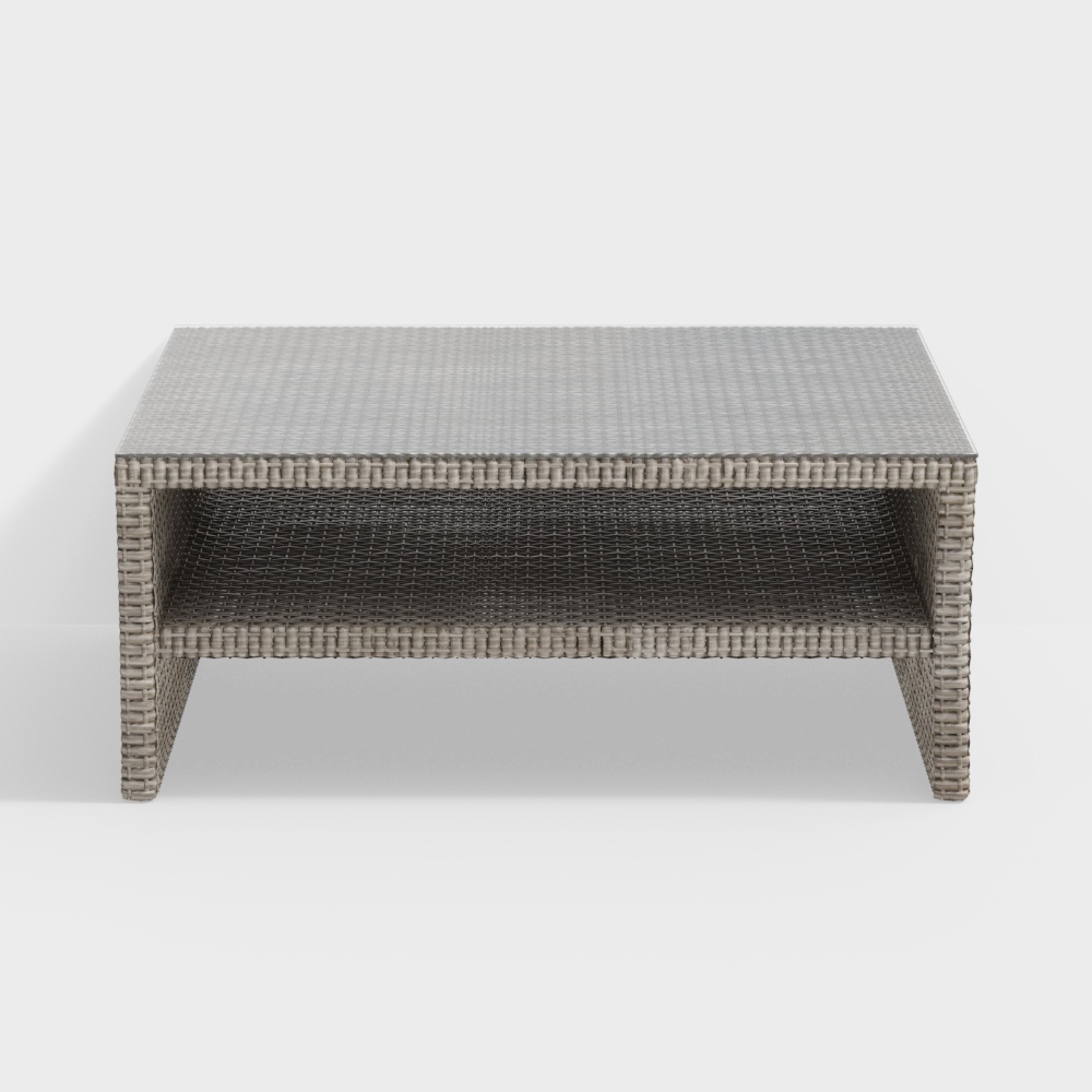 Elegant Rattan Coffee Table 3D Model – Woven Texture Design