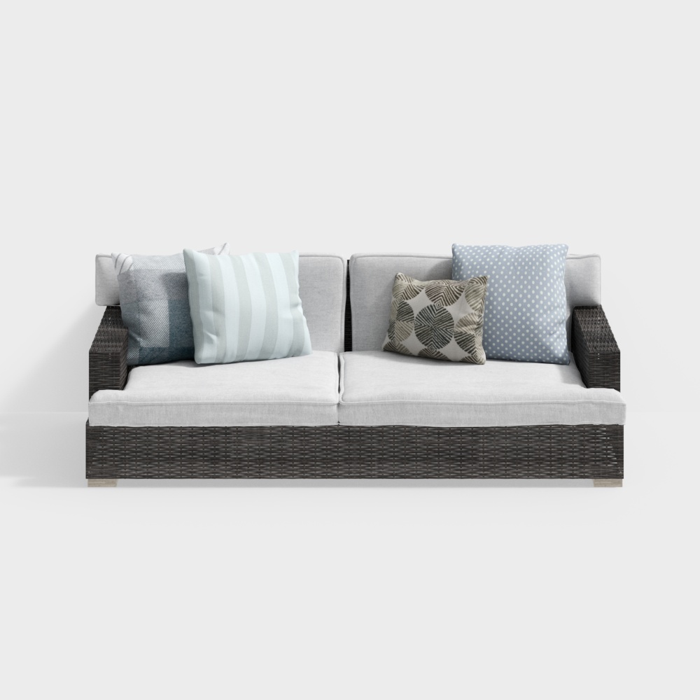 Low-Poly 3D Couch Model – Gray Woven Frame Design