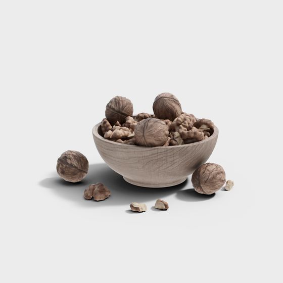 Walnut Bowl and Nuts 3D model for Creative Projects