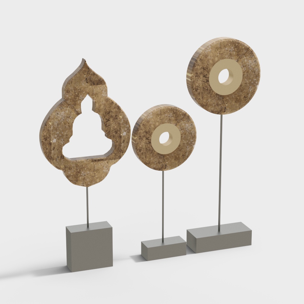 Elegant Geometric Sculpture 3D Model – Marble Texture