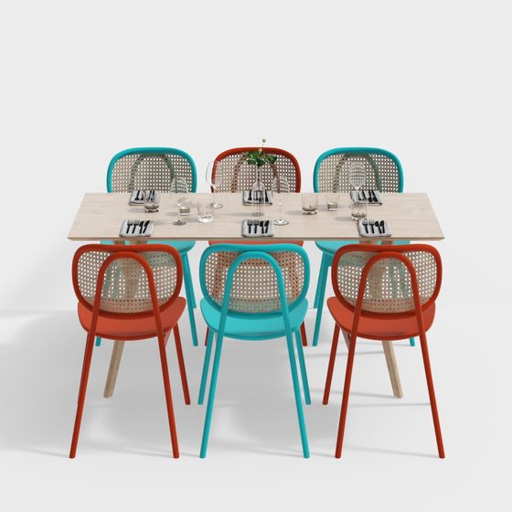 Stylish Dining Table and Chair Set 3D model