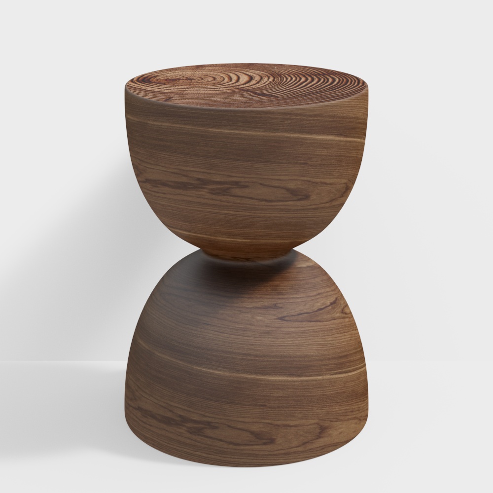 Wooden Round Stool 3D Model – Low-Poly Natural Wood