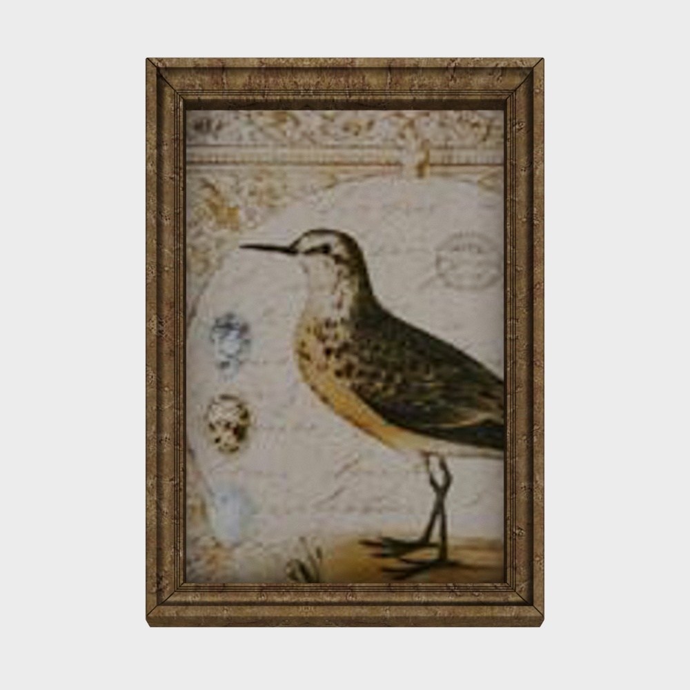 Vintage Bird Frame Painting 3D Model – Retro Decor
