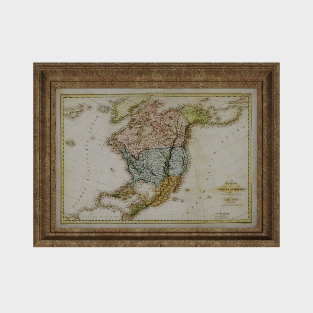 Vintage Map Frame 3D Model – Aged Paper Texture