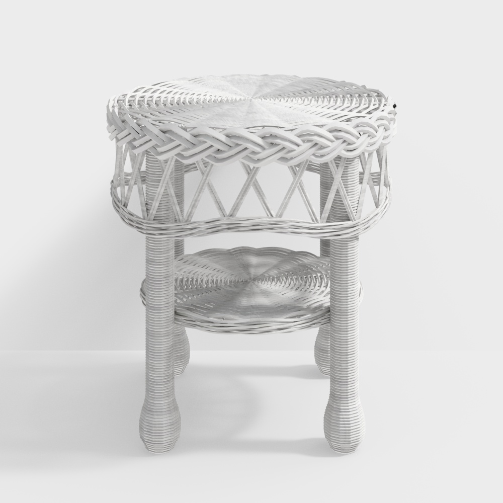 Rattan Stool 3D Model – Woven Natural Texture