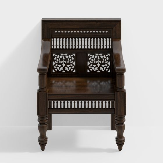 Brown Southeast Asian Solid Wood Single Sofa 3D Model