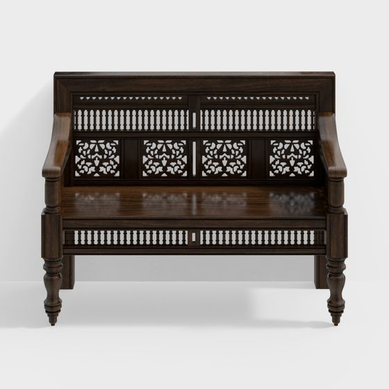 Vintage Wooden Bench 3D model