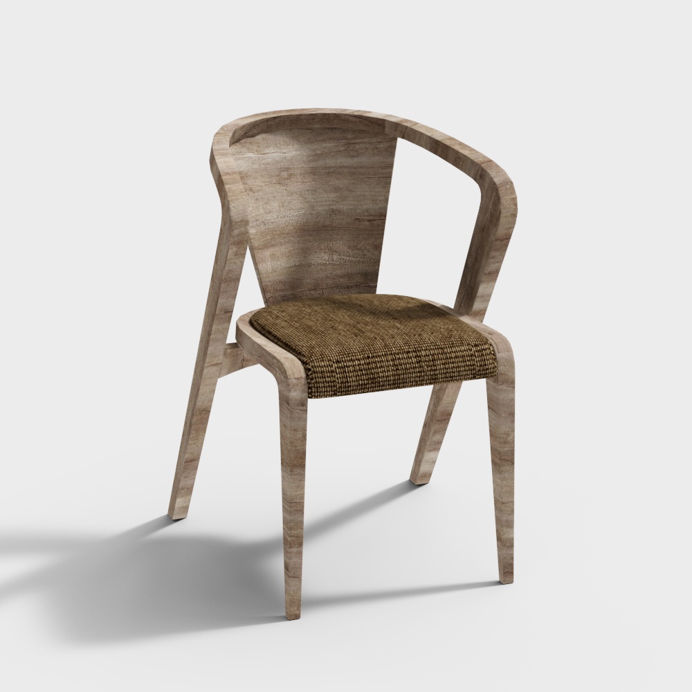 Elegant Low-Poly Chair 3D Model – Wooden Texture Design