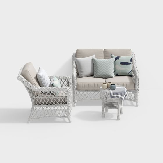 Elegant Low-Polygon Furniture Set 3D model