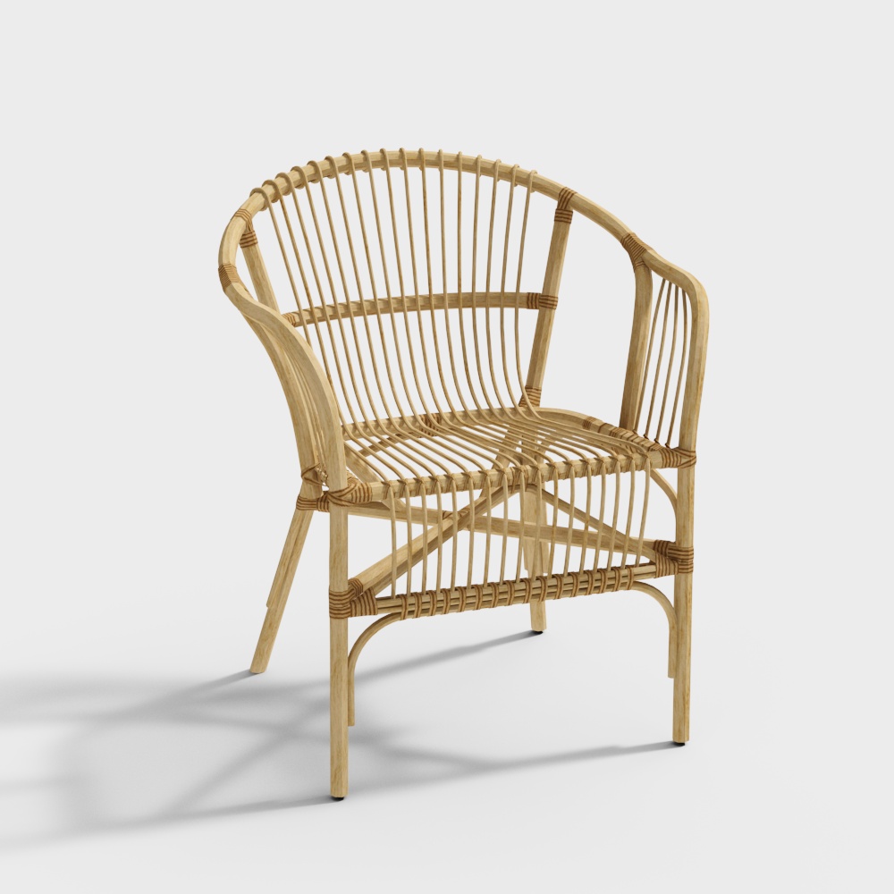 Tropical Rattan Chair 3D Model – Low-Poly Woven Design