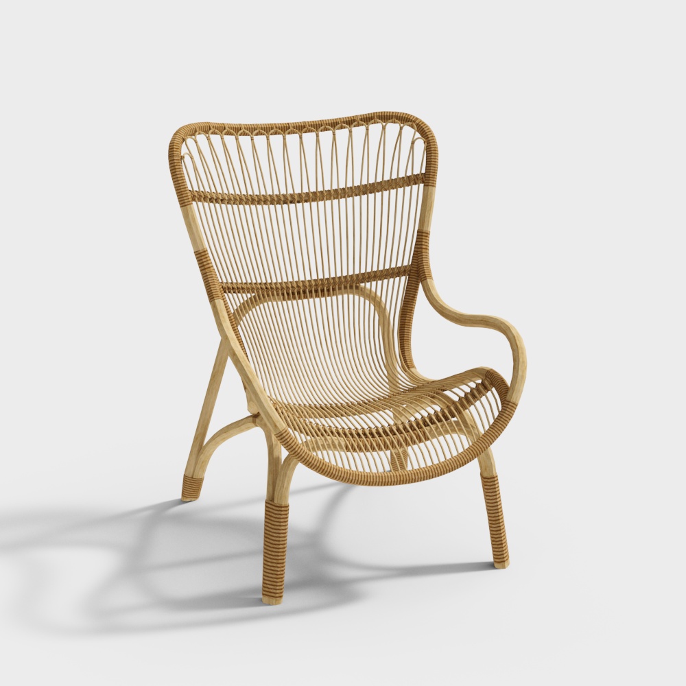 Tropical Rattan Chair 3D Model – Low-Poly Woven Design