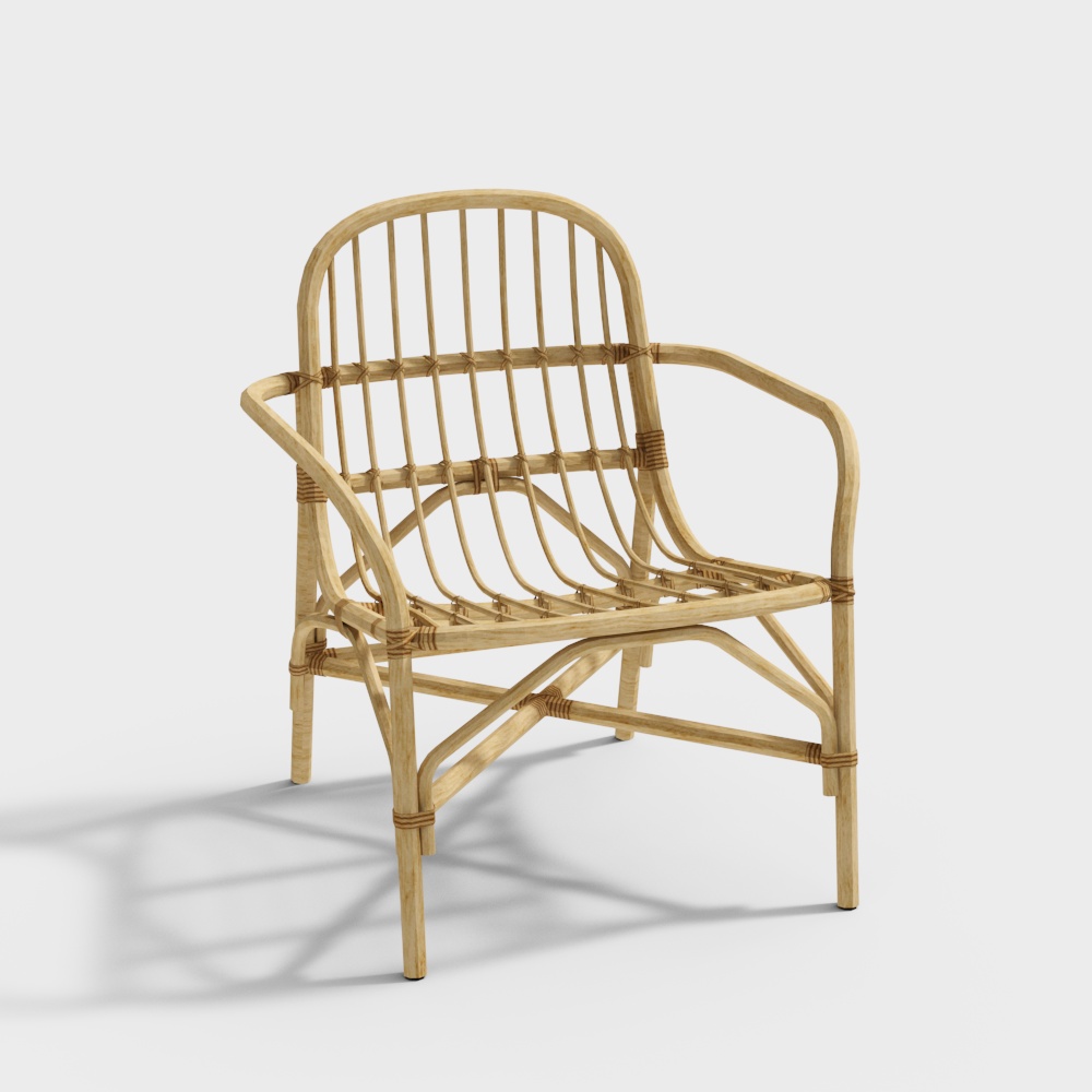 Tropical Rattan Chair 3D Model – Low-Poly Woven Design