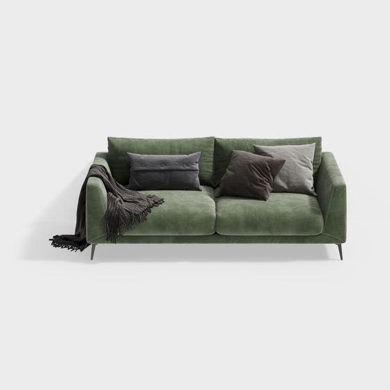 Luxurious Green Velvet Sofa 3D Model
